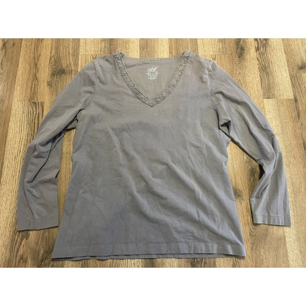 Soft Sensations Shirt, Women's Size Large, Gray, V-neck, Long Sleeve